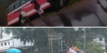 തച്ചമ്പാറ ബസ് നിയന്ത്രണം വിട്ടു  ചരിഞ്ഞു രണ്ട് പേർക്ക് പരിക്ക്.