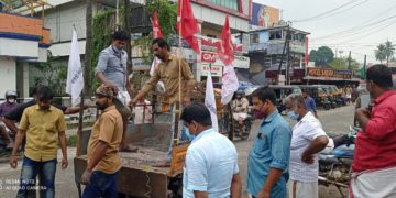 ഒലവക്കോട് താണാവ് ദേശീയപാതയിലെ കുഴികൾ അടച്ച് ഡിവൈഎഫ്ഐ