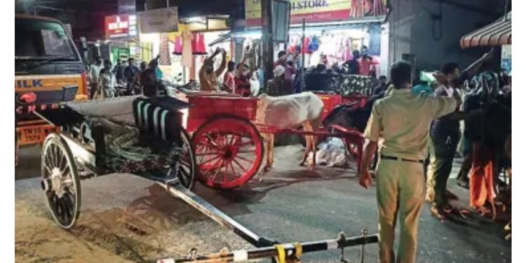 രാത്രി റോഡിൽ കാളവണ്ടിയോട്ടമത്സരം : കേസെടുത്തതിൽ പ്രതിഷേധിച്ച്‌ റോഡുപരോധം