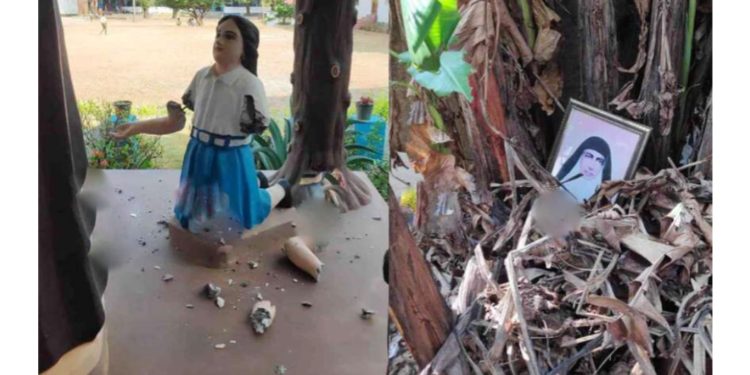 കോൺവെന്‍റ് സ്കൂളിൽ അക്രമം,കുരിശുമാല പൊട്ടിച്ചിടുകയും പ്രതിമകളുടെ കൈ നശിപ്പിക്കുകയും ചെയ്തു