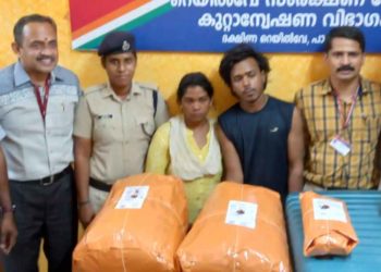 ട്രെയിൻ മാർഗം കടത്തിക്കൊണ്ടുവന്ന 18 കിലോ കഞ്ചാവുമായി യുവാവും യുവതിയും അറസ്റ്റിൽ