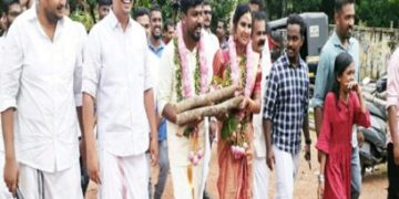 വിവാഹ വേദിയിൽ നിന്ന് നേരിട്ട് സമരമുഖത്തേക്ക്