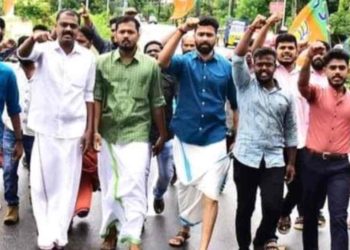 സജി ചെറിയാനെതിരെ യുവമോർച്ചയുടെ പ്രതിഷേധം