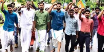 സജി ചെറിയാനെതിരെ യുവമോർച്ചയുടെ പ്രതിഷേധം