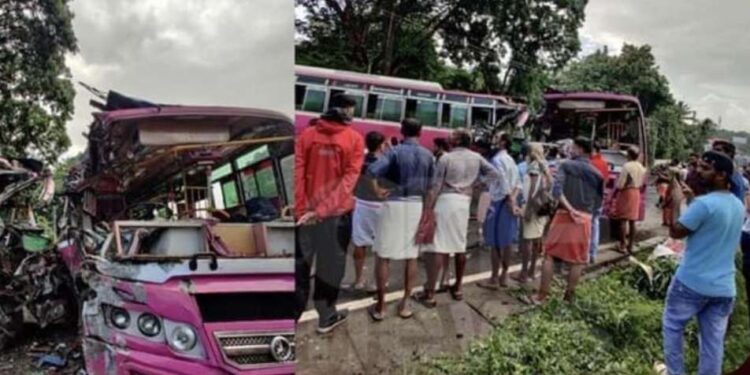 സ്വകാര്യ ബസുകള്‍ കൂട്ടിയിടിച്ചു; 41 പേര്‍ക്ക് പരിക്കേറ്റു; ഒരാളുടെ നില ഗുരുതരം