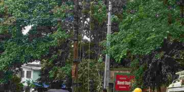 അപകടം വിതക്കുന്ന വൈദ്യുതി പോസ്റ്റ്‌ മാറ്റി സ്ഥാപിക്കുന്നു