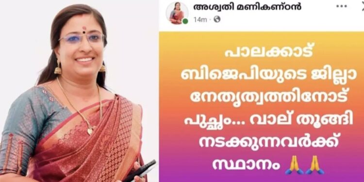ബിജെപി ജില്ലാ നേതൃത്വത്തിന് എതിരെ മഹിള മോർച്ച നേതാവ്