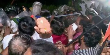 രാഹുല്‍ മാങ്കൂട്ടത്തിലിനെതിരെ എംഎല്‍എ ഓഫീസിലേക്കുള്ള ബിജെപി മാര്‍ച്ചില്‍ സംഘര്‍ഷം