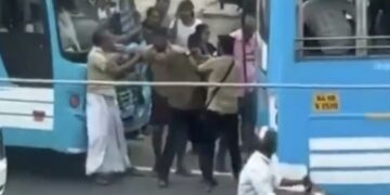 സമയത്തെച്ചൊല്ലി തര്‍ക്കം: ബസ്സ് ജീവനക്കാര്‍ നടുറോഡില്‍ കൂട്ടത്തല്ല്